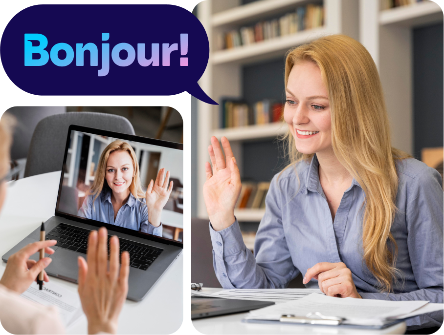 French tutor teaching online one-to-one with a professional learner on Twenix